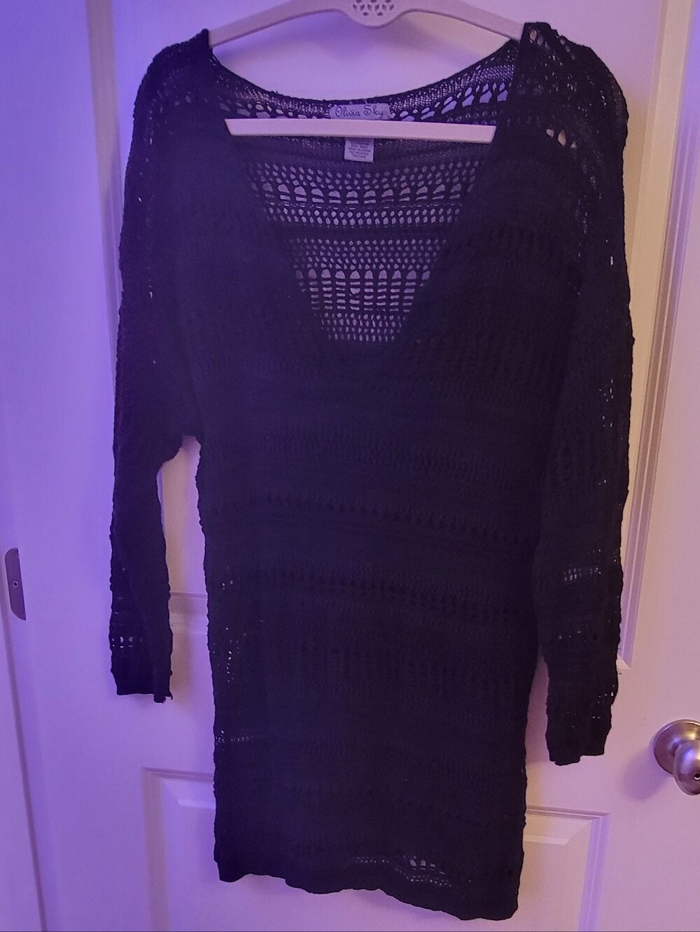 Olivia Sky Black Crochet V-Neck Sweater/Cover Up Size: M